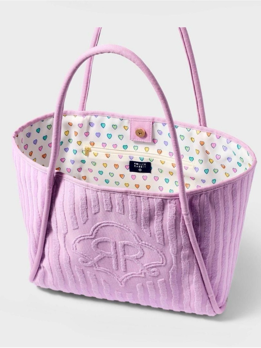 Roller Rabbit Lavender Terry Tote with Heart-Print Lining